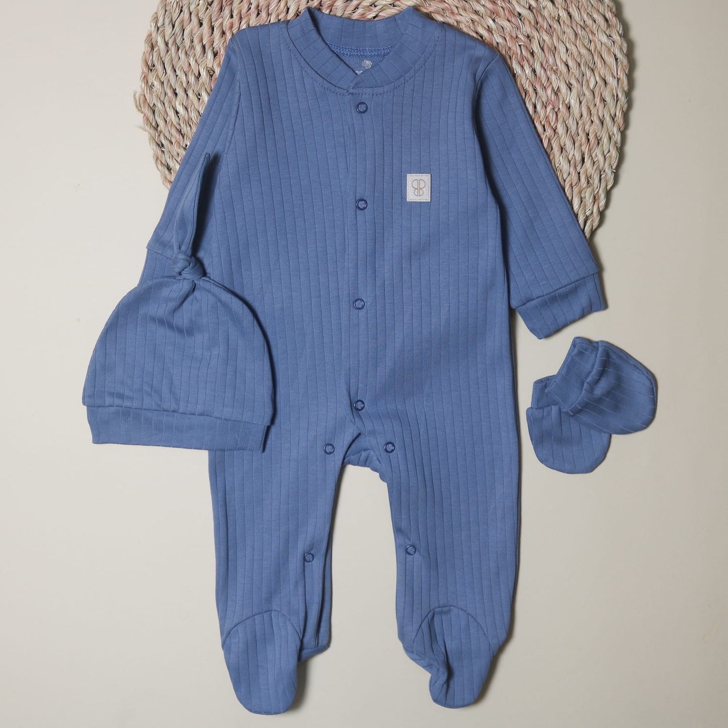 3 pieces Blue Ribbed set