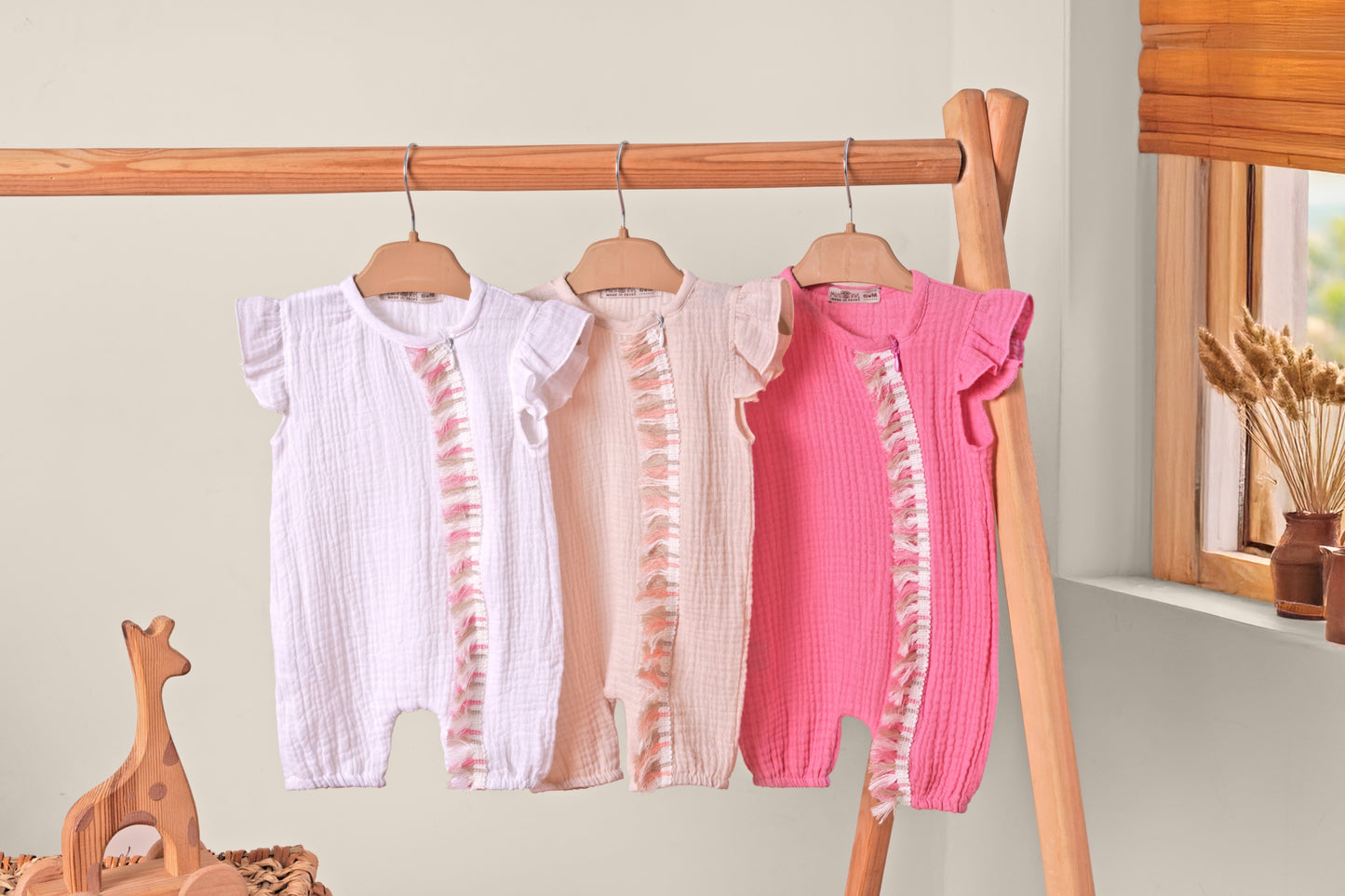 Muslin fringe baby romper
