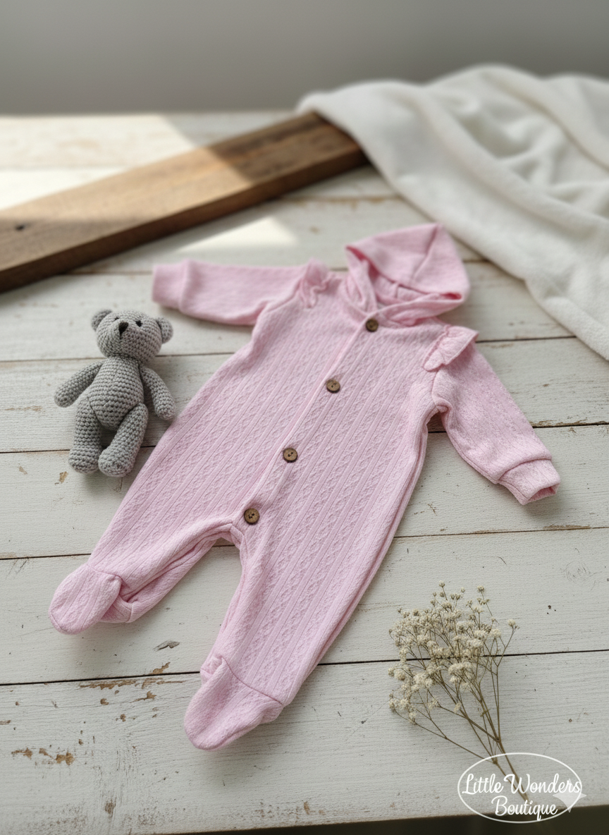 Braided knitted pink onesies