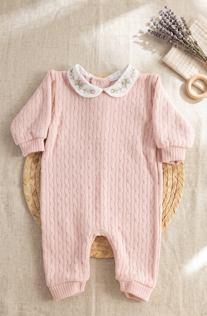 Knitted pink romper