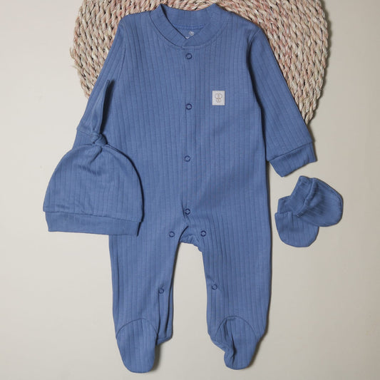 3 pieces Blue Ribbed set
