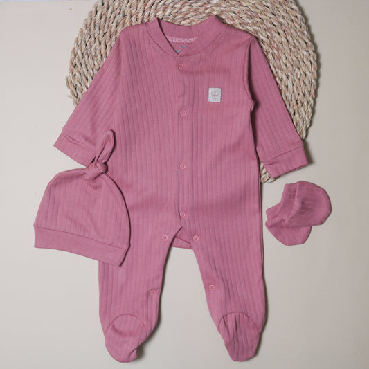 3 Pieces Pink  Ribbed Set