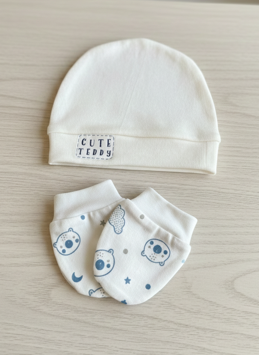 Cute Teddy Hat & Mittens set