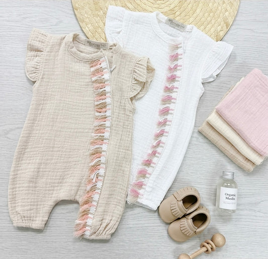 Muslin fringe baby romper