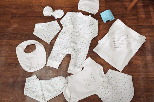 Blue welcome to the world set