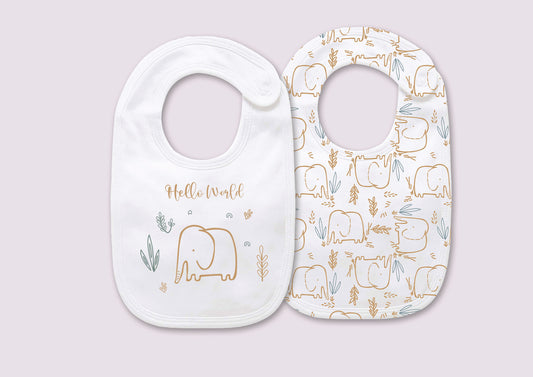 Hello World Elephant Baby Bib