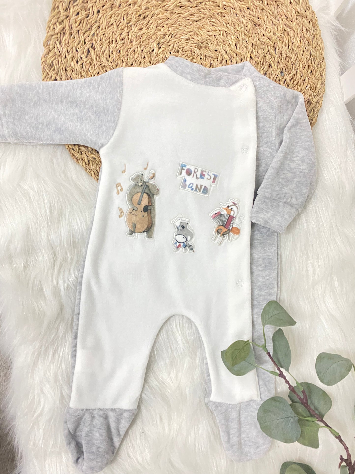 Embroidered music velours romper